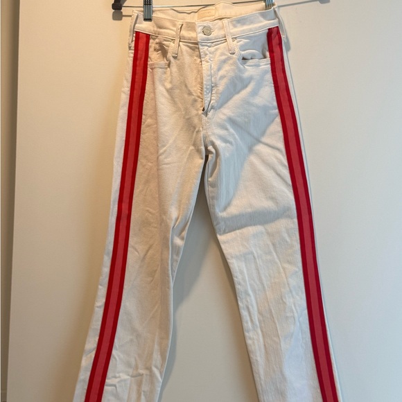 MOTHER Women's Cream Jeans with Red Stripe - Picture 1 of 3